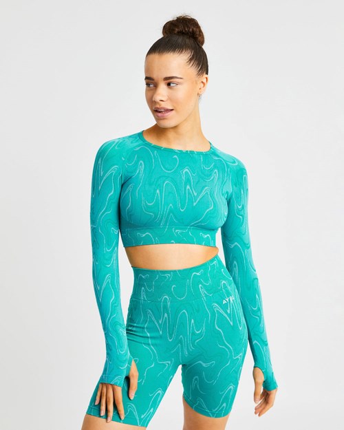 AYBL Velocity Seamless Long Sleeve Crop Top Turkos | 8317-CAPHM