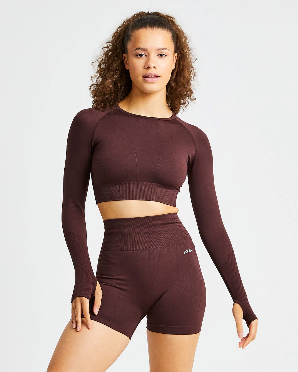 AYBL Balance V2 Seamless Long Sleeve Crop Top Choklad Bruna | 0472-UCJRO