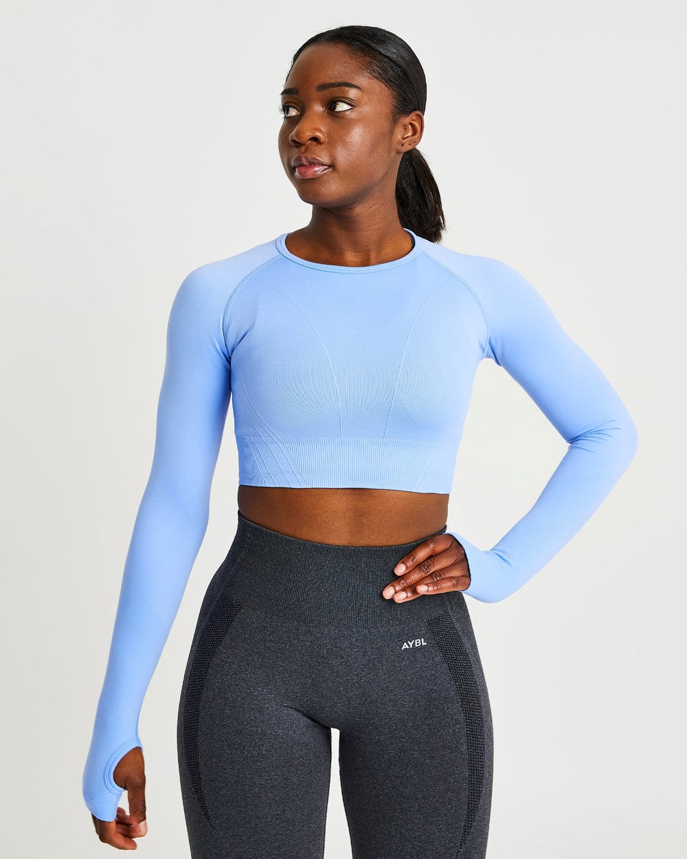 AYBL Balance V2 Seamless Long Sleeve Crop Top Blå | 3874-ZYOCN