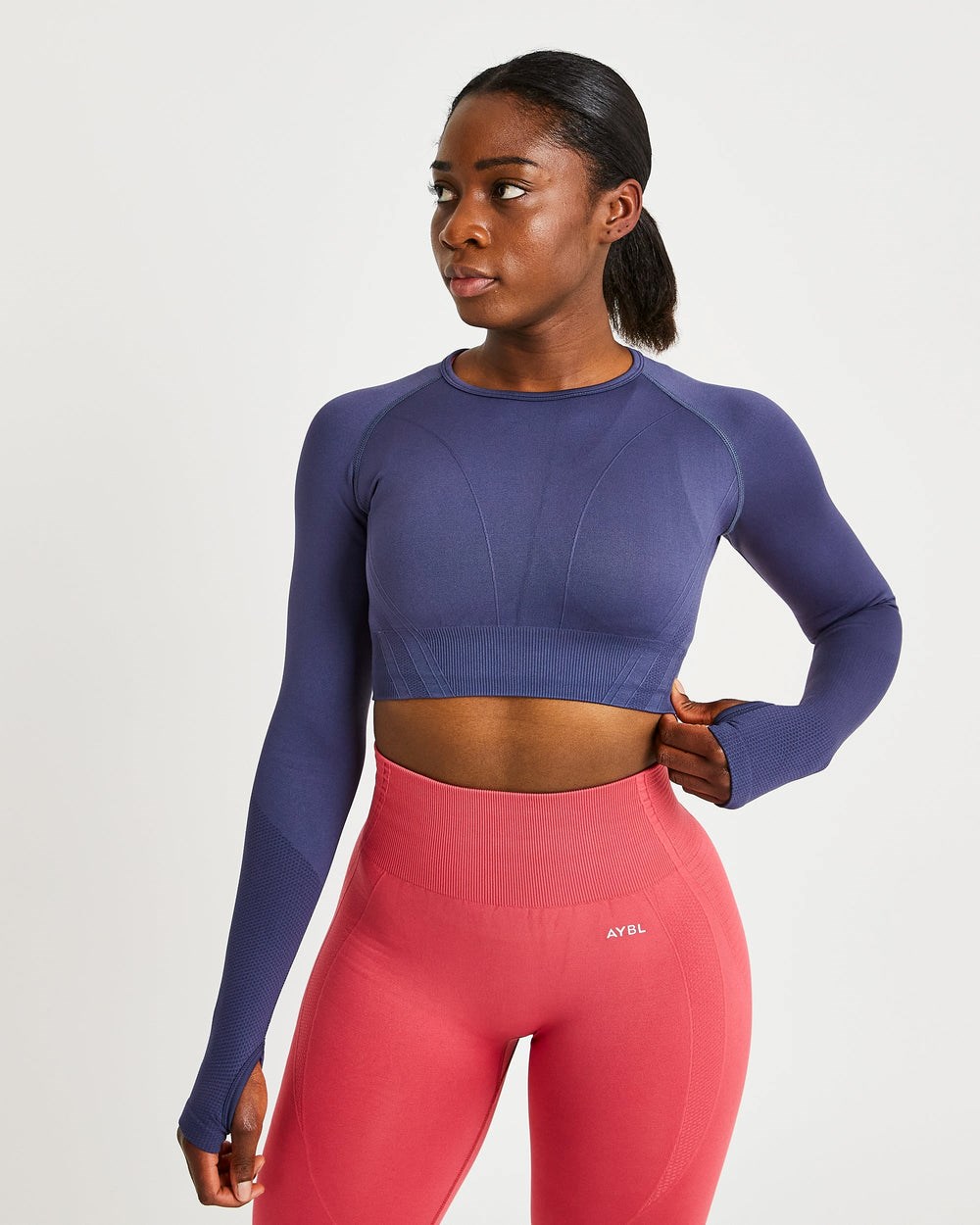 AYBL Balance V2 Seamless Long Sleeve Crop Top Marinblå Blå | 4916-HGMBE