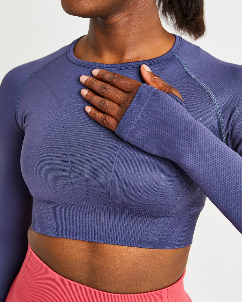 AYBL Balance V2 Seamless Long Sleeve Crop Top Marinblå Blå | 7301-VYREG