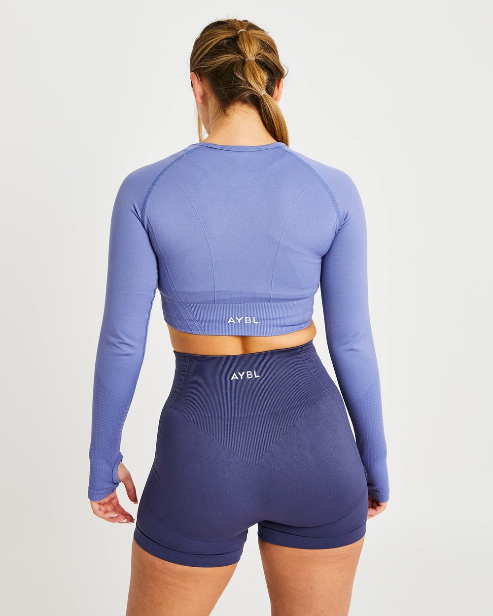 AYBL Balance V2 Seamless Long Sleeve Crop Top Blå | 7526-RTGNB