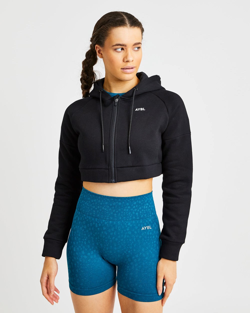 AYBL Beyond Crop Zip Hoodie Svarta | 4925-WMZLI