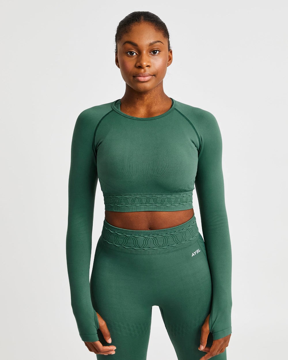 AYBL Elevate Seamless Long Sleeve Crop Top Gröna | 5716-EIZDH