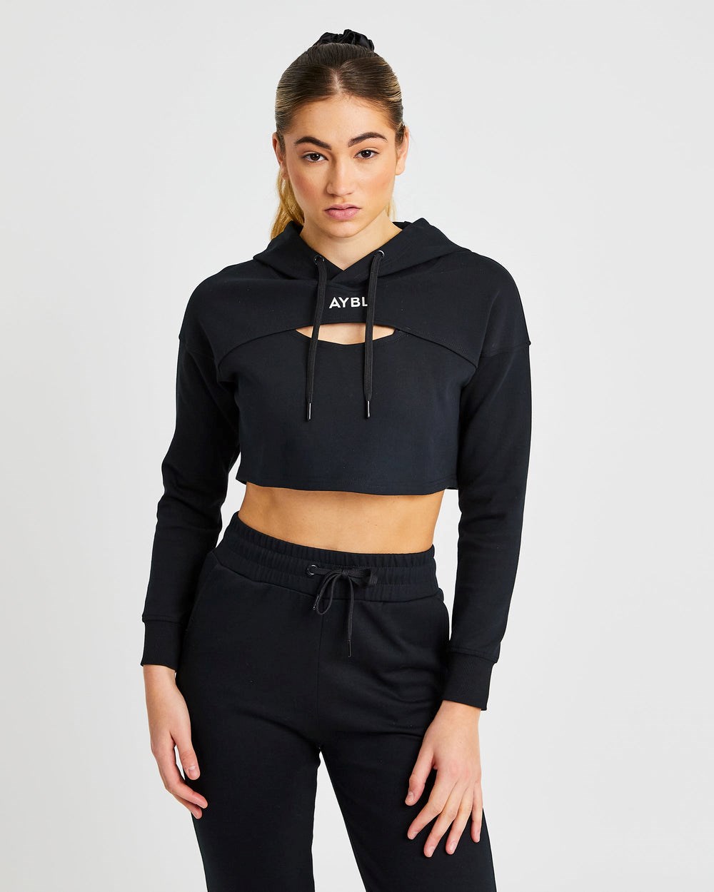 AYBL Everyday Cutout Crop Hoodie Svarta | 6831-VWOXI