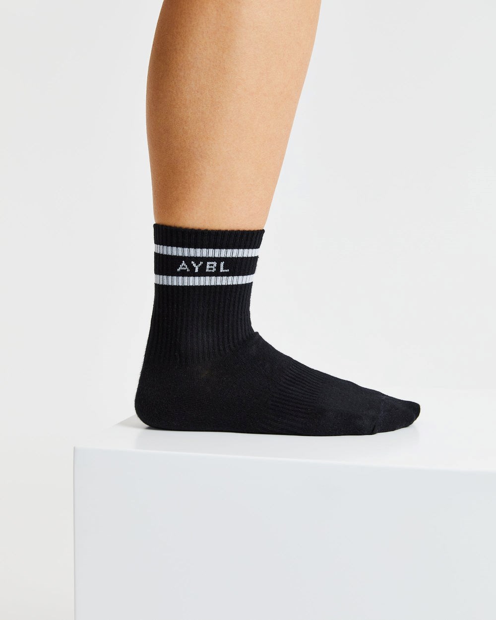 AYBL Everyday Double Stripe Crew Socks (3 Pack) Svarta | 5023-IMVBO