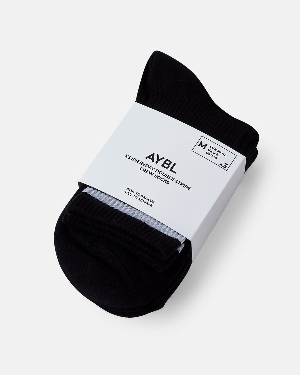 AYBL Everyday Double Stripe Crew Socks (3 Pack) Svarta | 5023-IMVBO