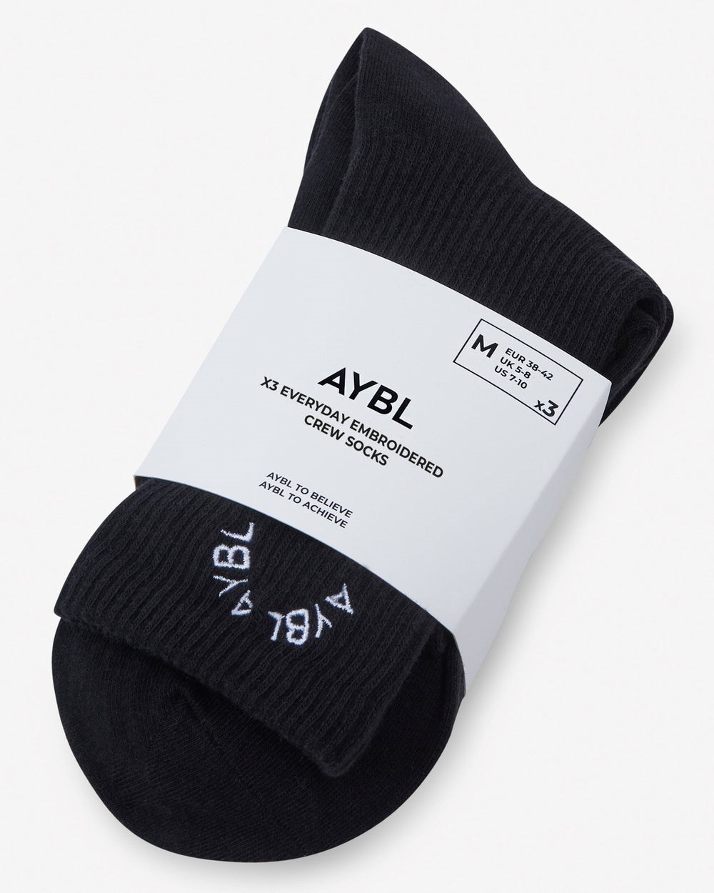 AYBL Everyday Embroidered Crew Socks (3 Pack) Svarta | 8376-EBHUK