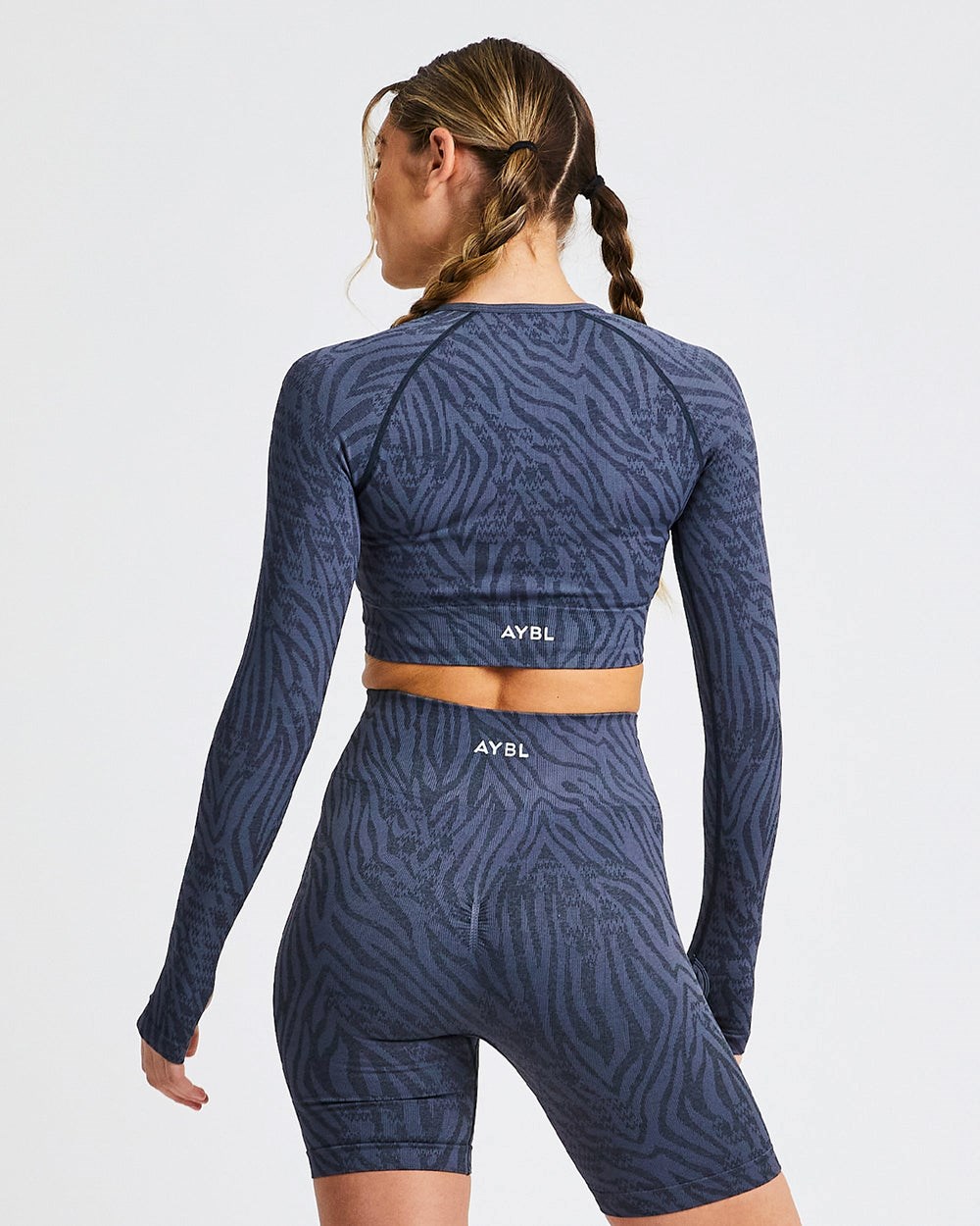 AYBL Evolve Animal Seamless Long Sleeve Crop Top Blå | 4561-UDPEX