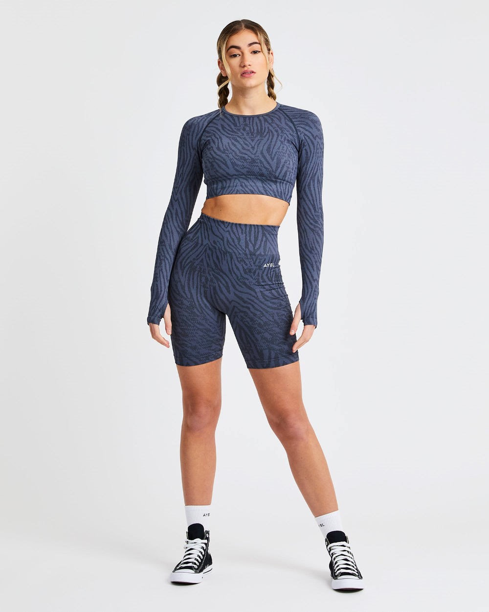 AYBL Evolve Animal Seamless Long Sleeve Crop Top Blå | 4561-UDPEX