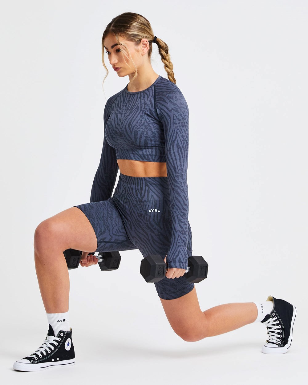 AYBL Evolve Animal Seamless Long Sleeve Crop Top Blå | 4561-UDPEX