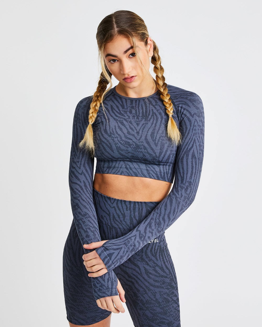 AYBL Evolve Animal Seamless Long Sleeve Crop Top Blå | 4561-UDPEX