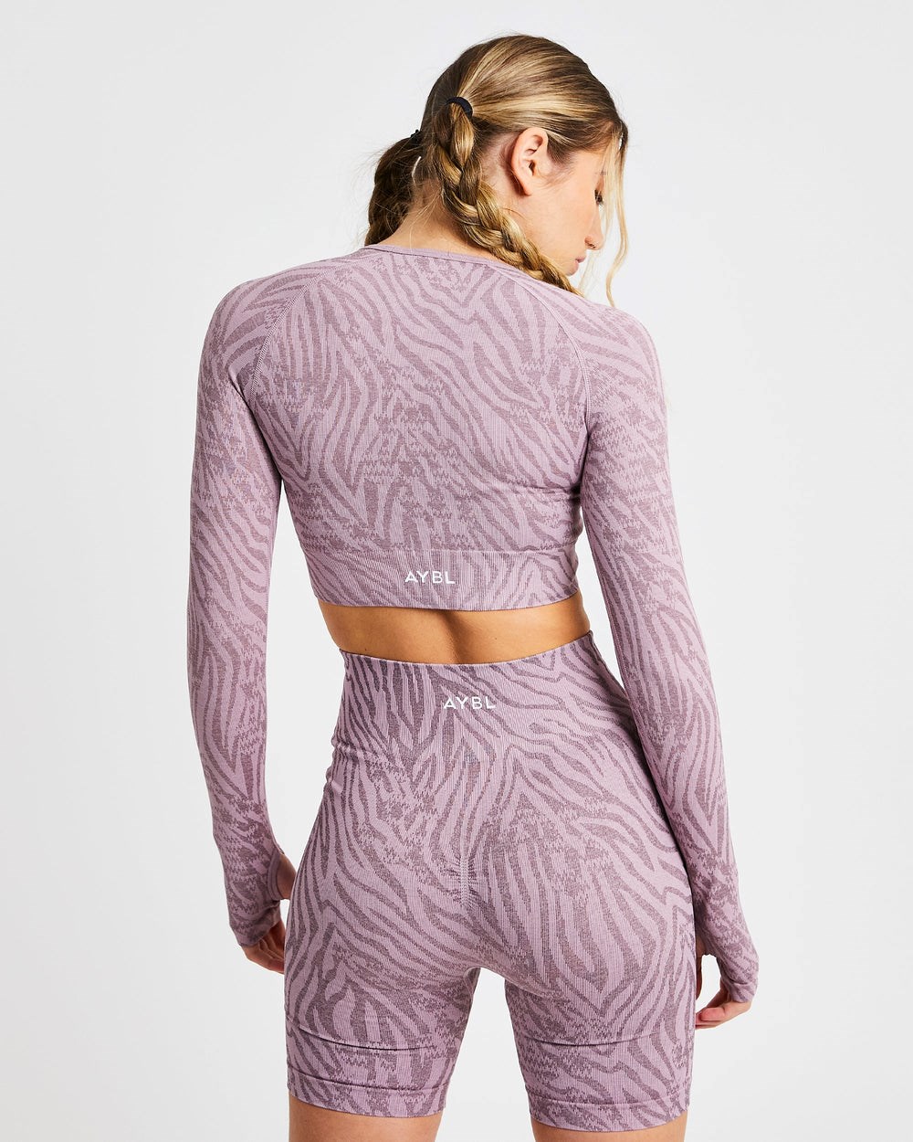 AYBL Evolve Animal Seamless Long Sleeve Crop Top Mauve Lilac | 7019-JABCP