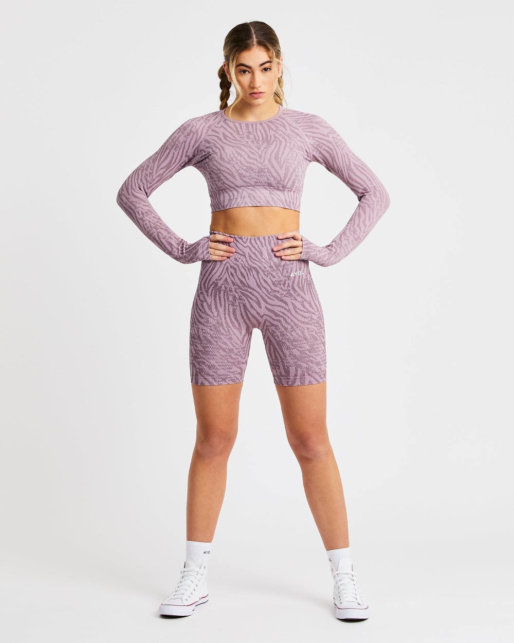 AYBL Evolve Animal Seamless Long Sleeve Crop Top Mauve Lilac | 7019-JABCP