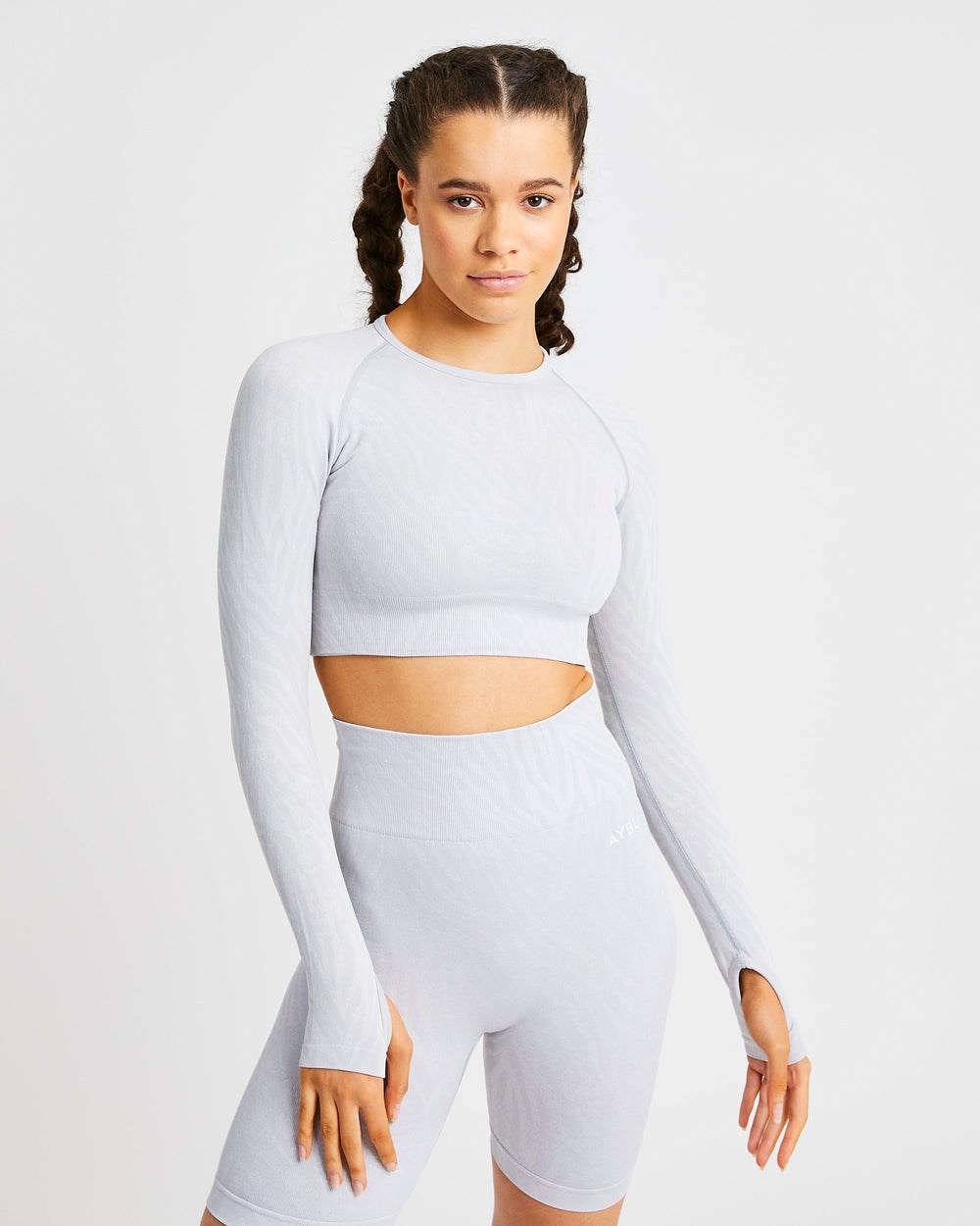 AYBL Evolve Animal Seamless Long Sleeve Crop Top Ljusgrå | 7513-LRYSA