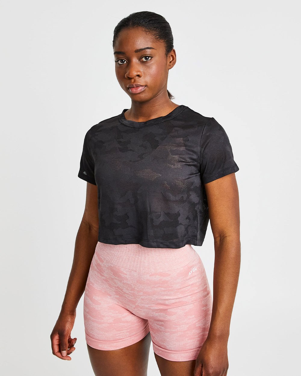 AYBL Evolve Camo Crop T Shirt Svarta | 9140-LSOIX