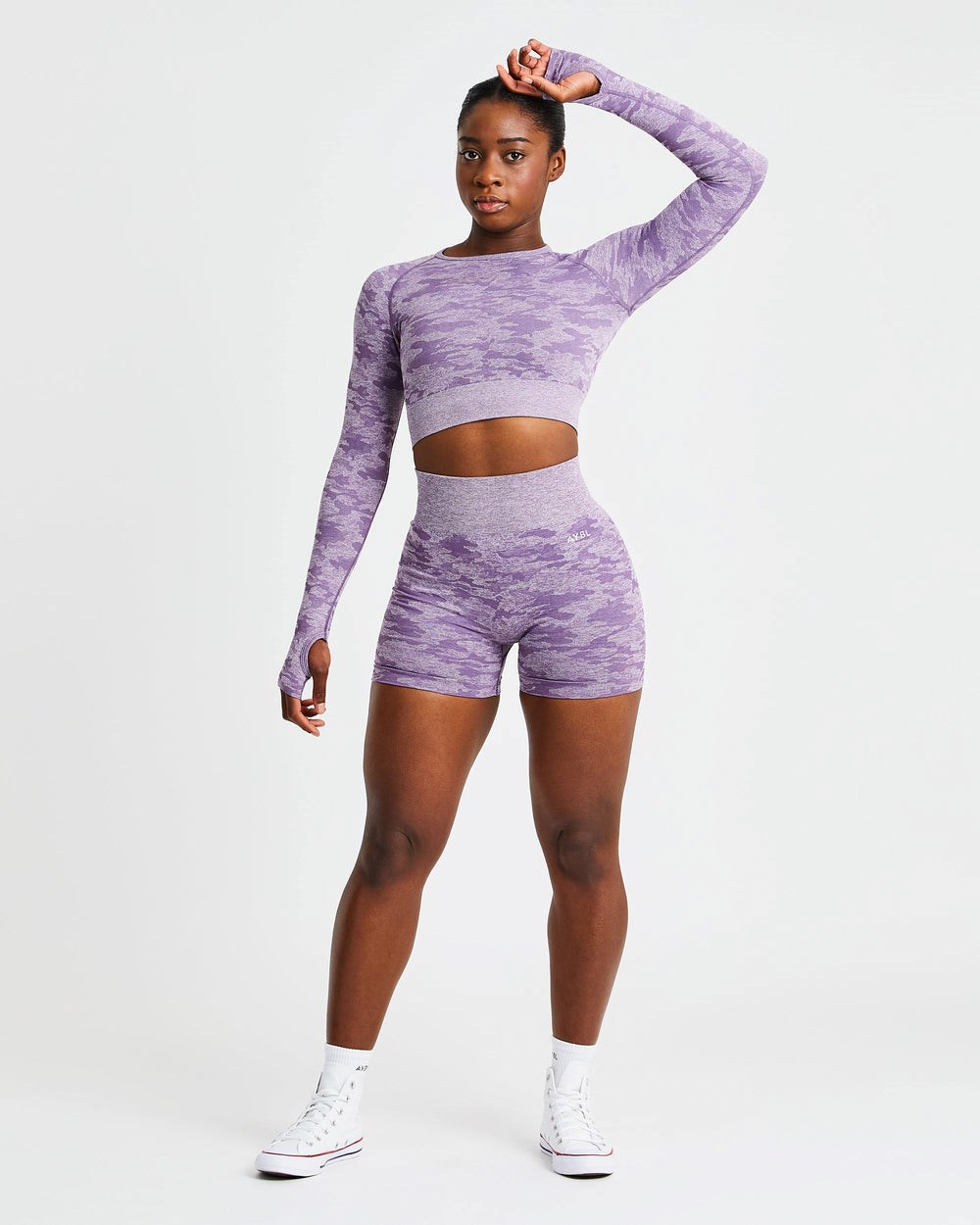 AYBL Evolve Camo Seamless Long Sleeve Crop Top Plum | 3270-TGNKI