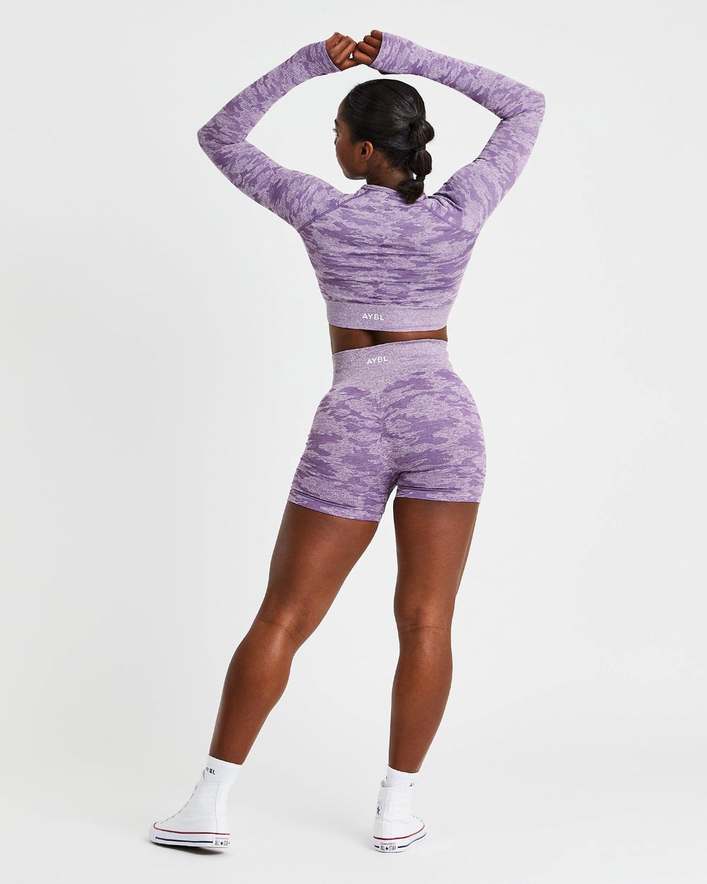 AYBL Evolve Camo Seamless Long Sleeve Crop Top Plum | 3270-TGNKI