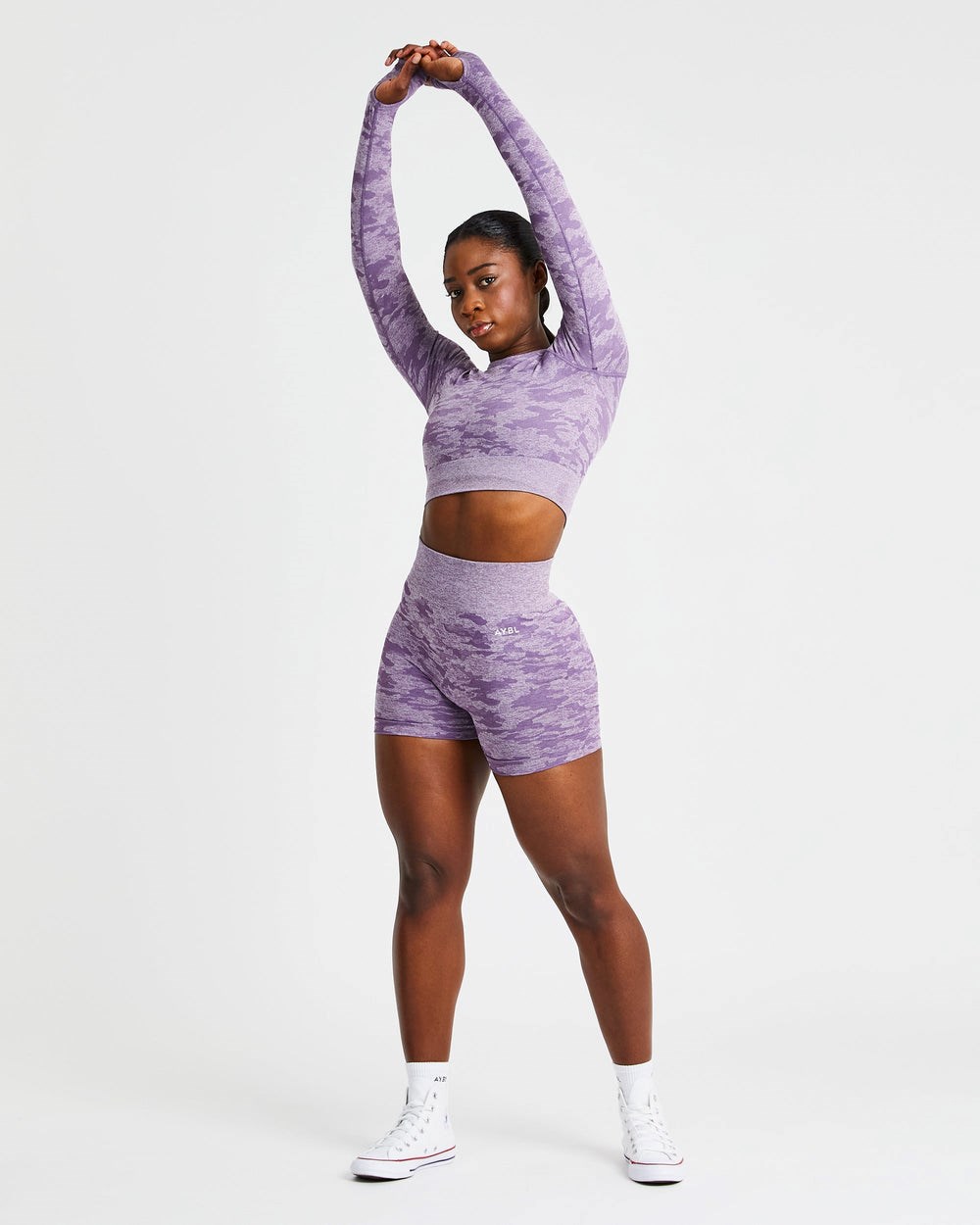 AYBL Evolve Camo Seamless Long Sleeve Crop Top Plum | 3270-TGNKI