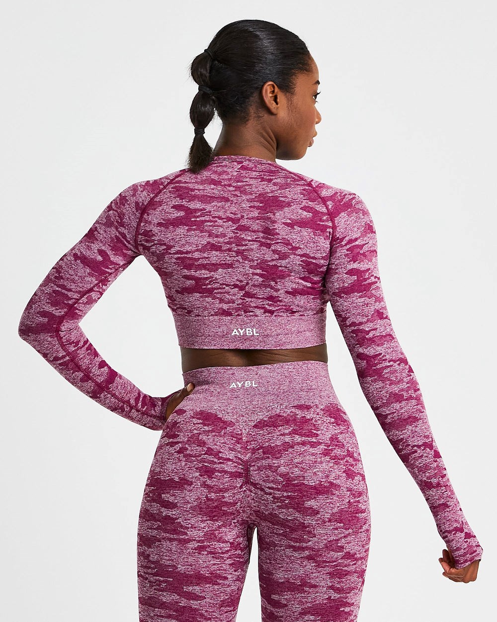 AYBL Evolve Camo Seamless Long Sleeve Crop Top Vinröda | 3485-ADLEX