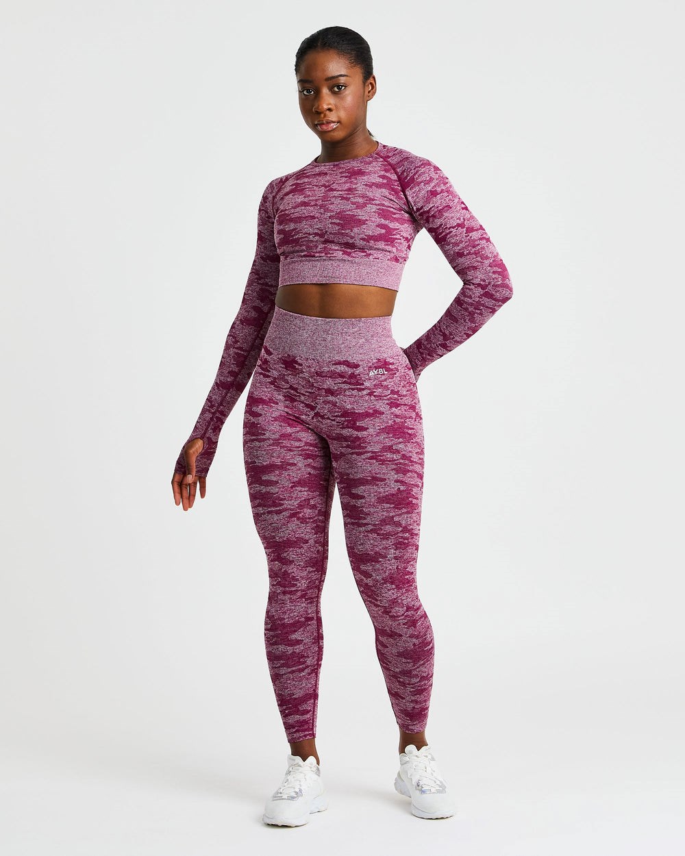 AYBL Evolve Camo Seamless Long Sleeve Crop Top Vinröda | 3485-ADLEX