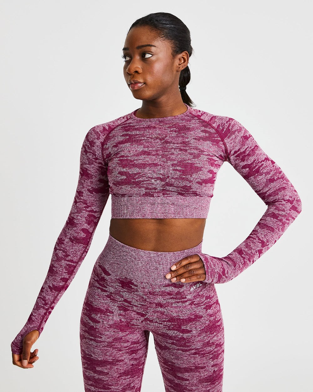 AYBL Evolve Camo Seamless Long Sleeve Crop Top Vinröda | 3485-ADLEX