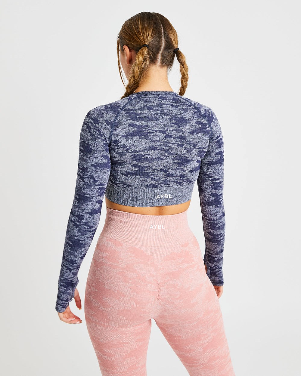 AYBL Evolve Camo Seamless Long Sleeve Crop Top Marinblå | 3694-NZTJM