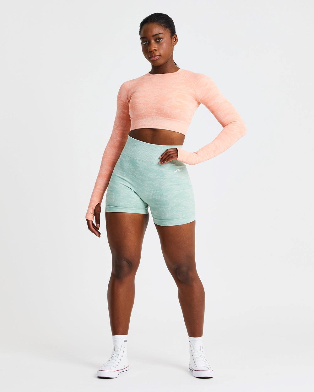 AYBL Evolve Camo Seamless Long Sleeve Crop Top Peach | 3854-ECXUF