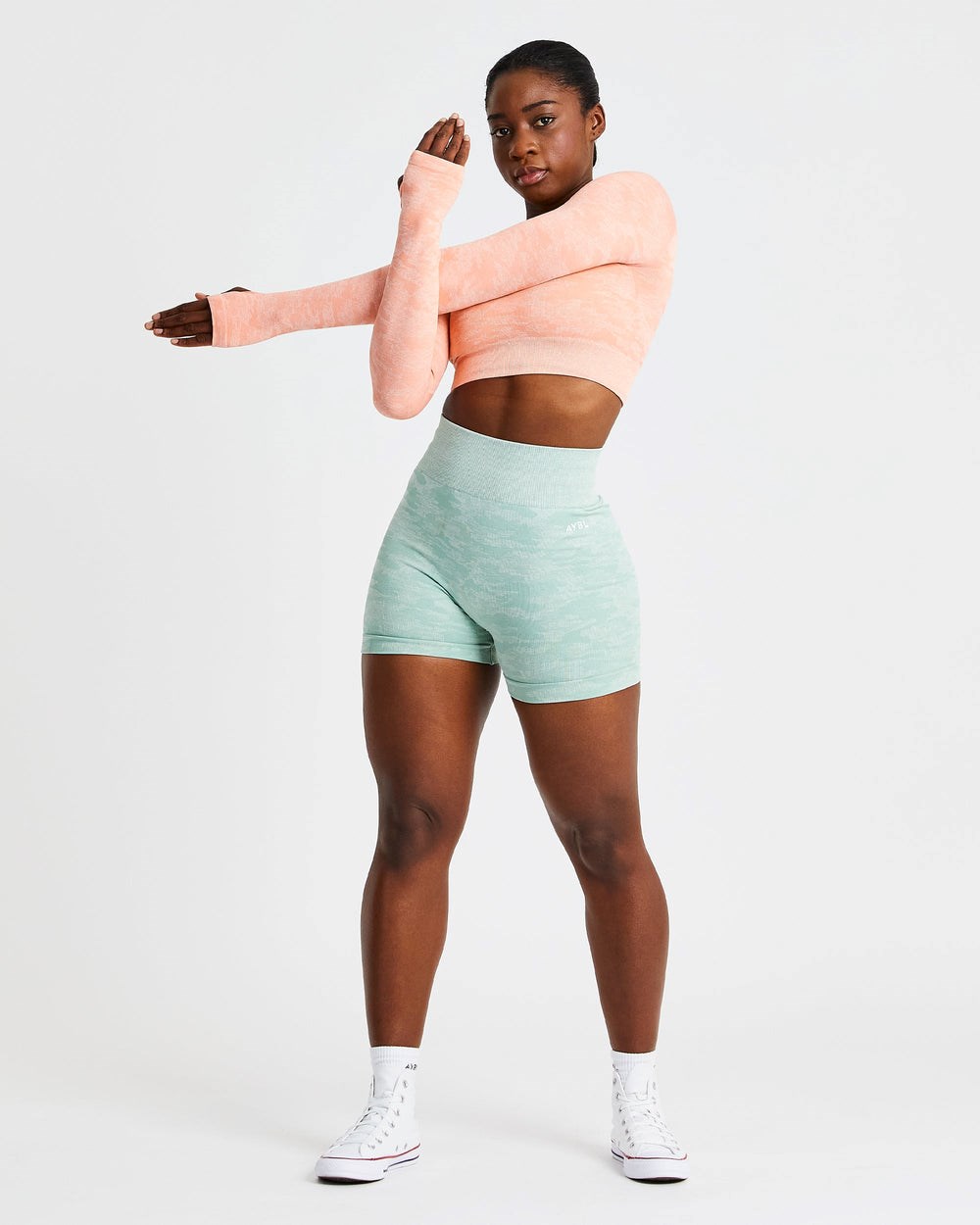 AYBL Evolve Camo Seamless Long Sleeve Crop Top Peach | 3854-ECXUF