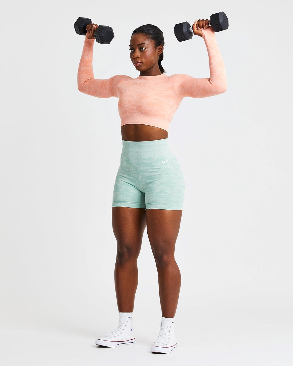 AYBL Evolve Camo Seamless Long Sleeve Crop Top Peach | 3854-ECXUF