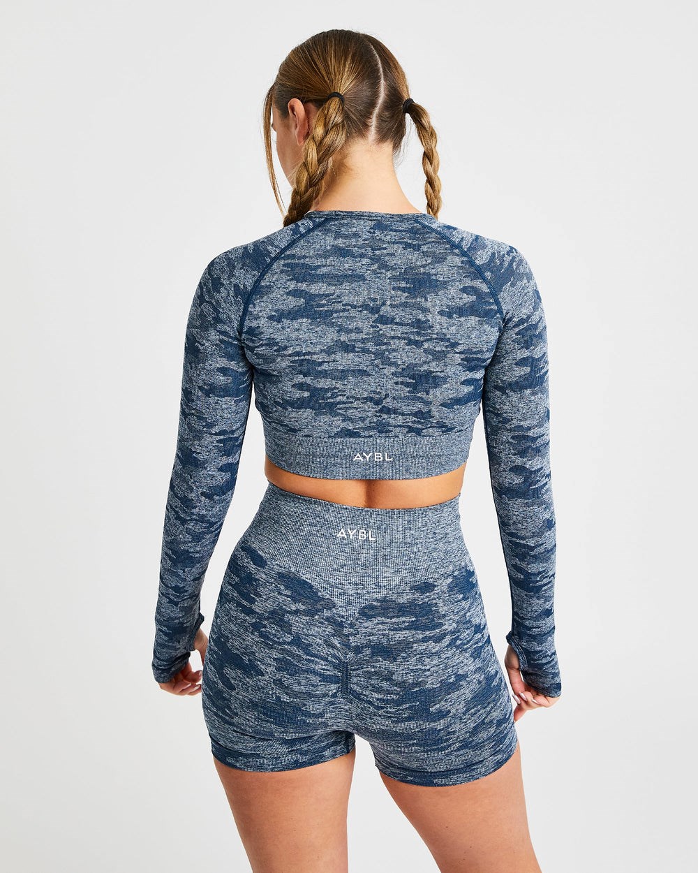 AYBL Evolve Camo Seamless Long Sleeve Crop Top Teal | 5439-HUDVZ