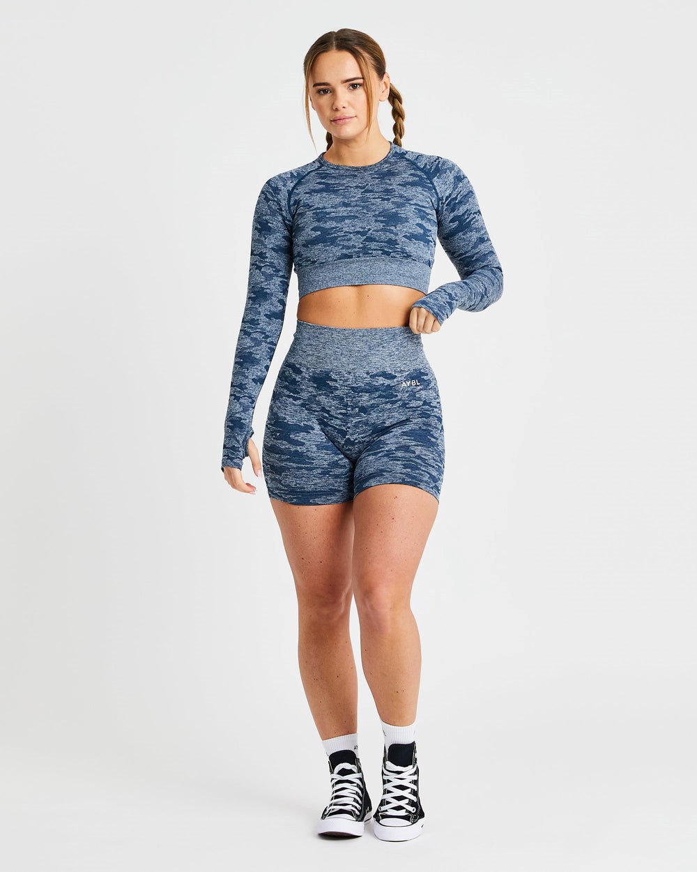 AYBL Evolve Camo Seamless Long Sleeve Crop Top Teal | 5439-HUDVZ