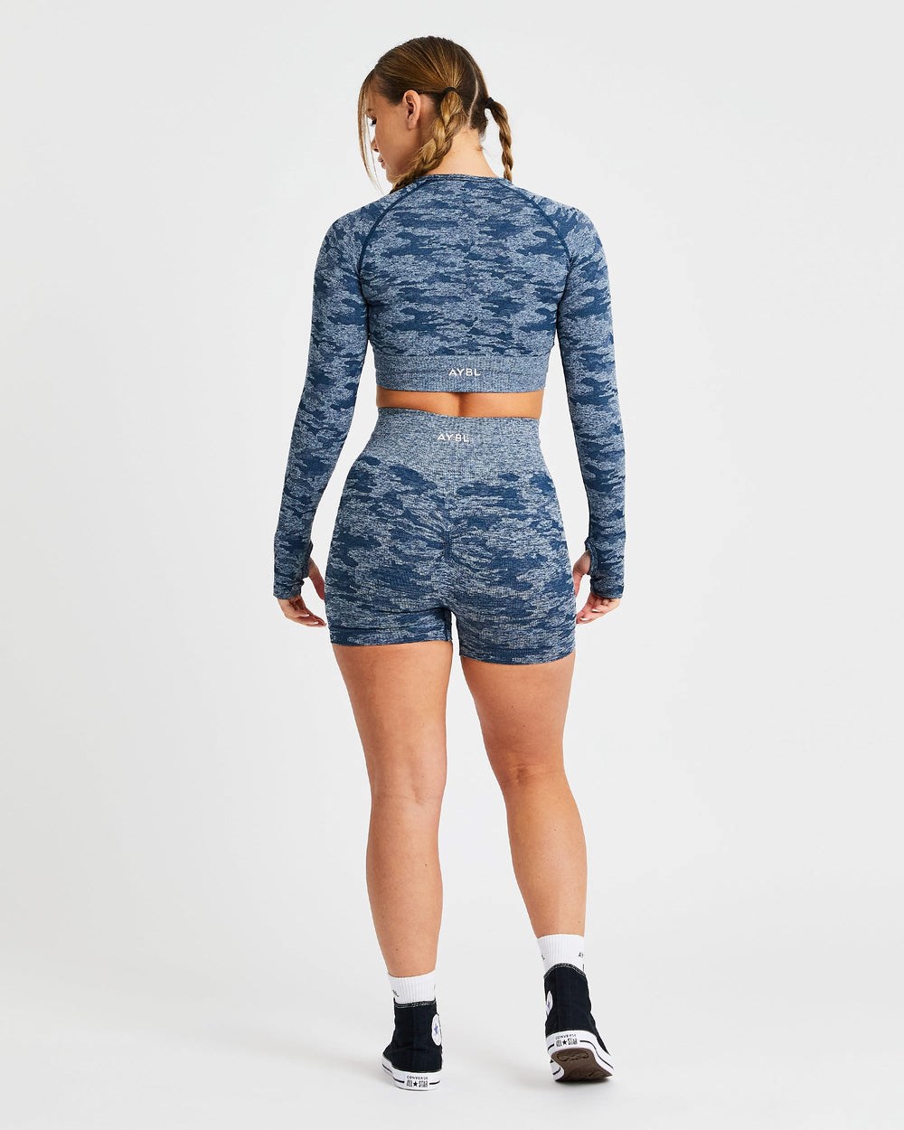 AYBL Evolve Camo Seamless Long Sleeve Crop Top Teal | 5439-HUDVZ