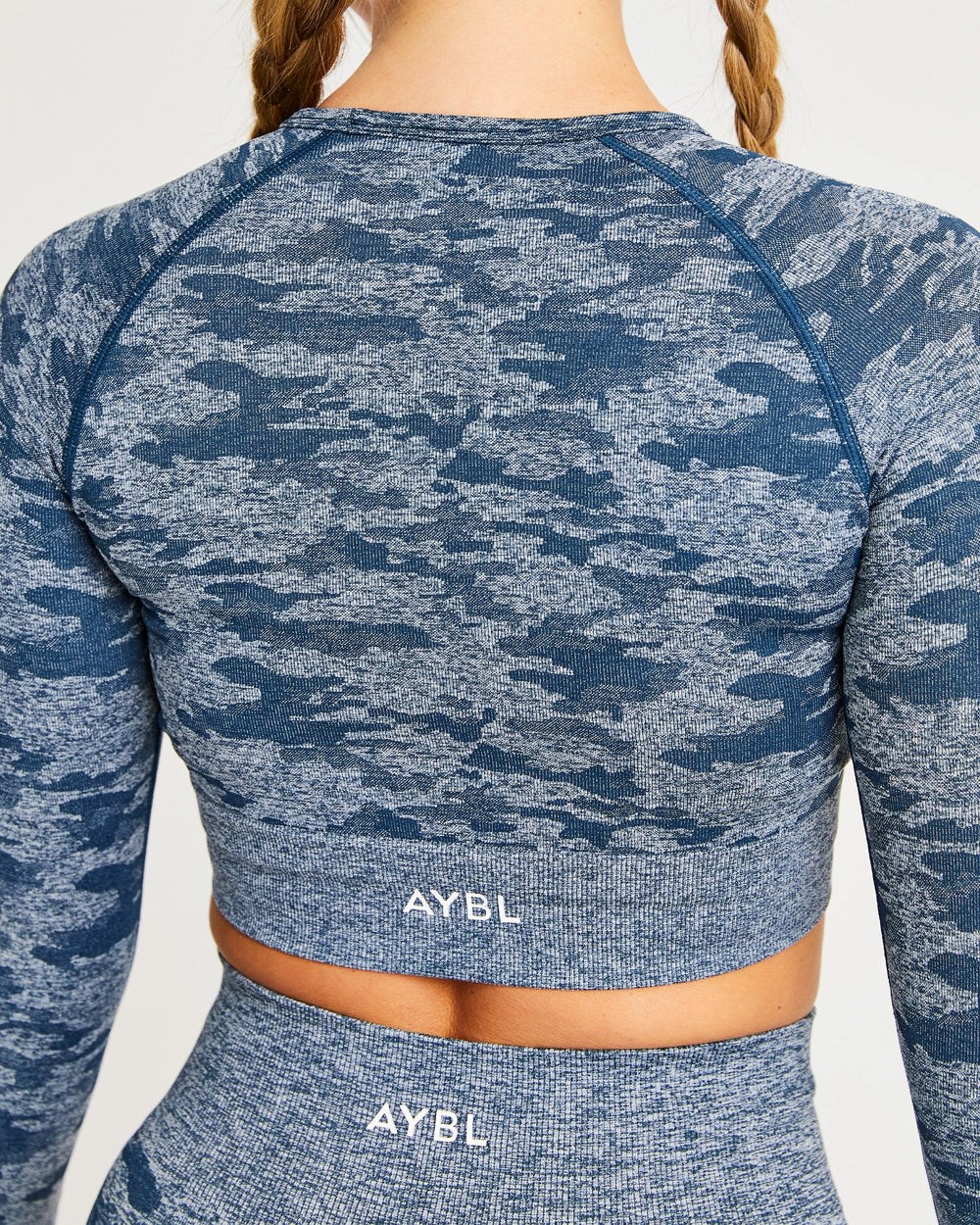 AYBL Evolve Camo Seamless Long Sleeve Crop Top Teal | 5439-HUDVZ