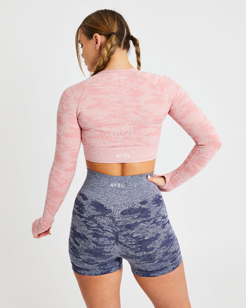 AYBL Evolve Camo Seamless Long Sleeve Crop Top Rosa | 6091-LZYGO