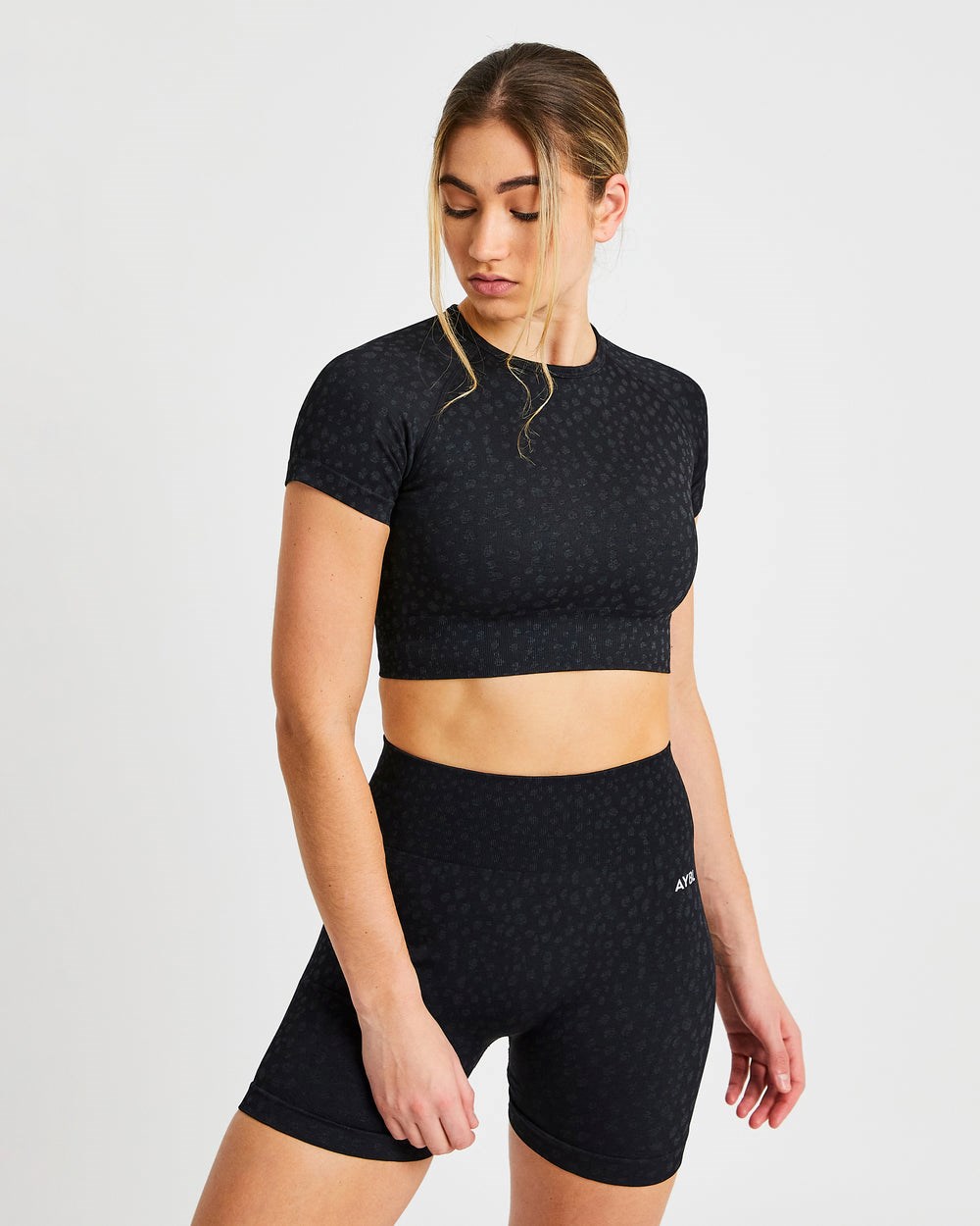 AYBL Evolve Speckle Seamless Crop Top Svarta | 3921-APZJN