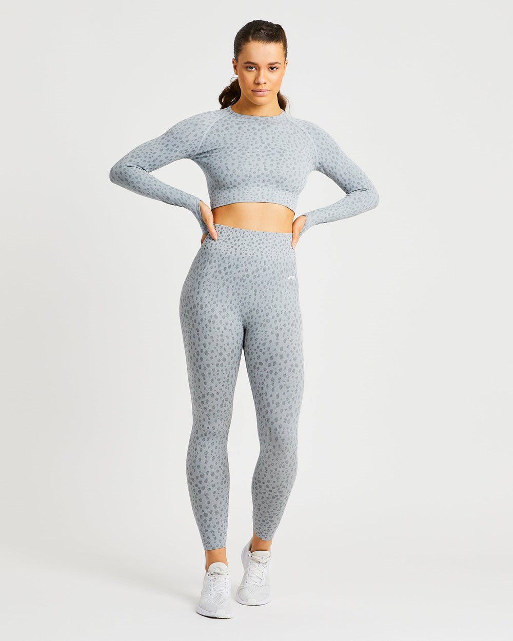 AYBL Evolve Speckle Seamless Long Sleeve Crop Top Ljusgrå | 1503-TIHPR