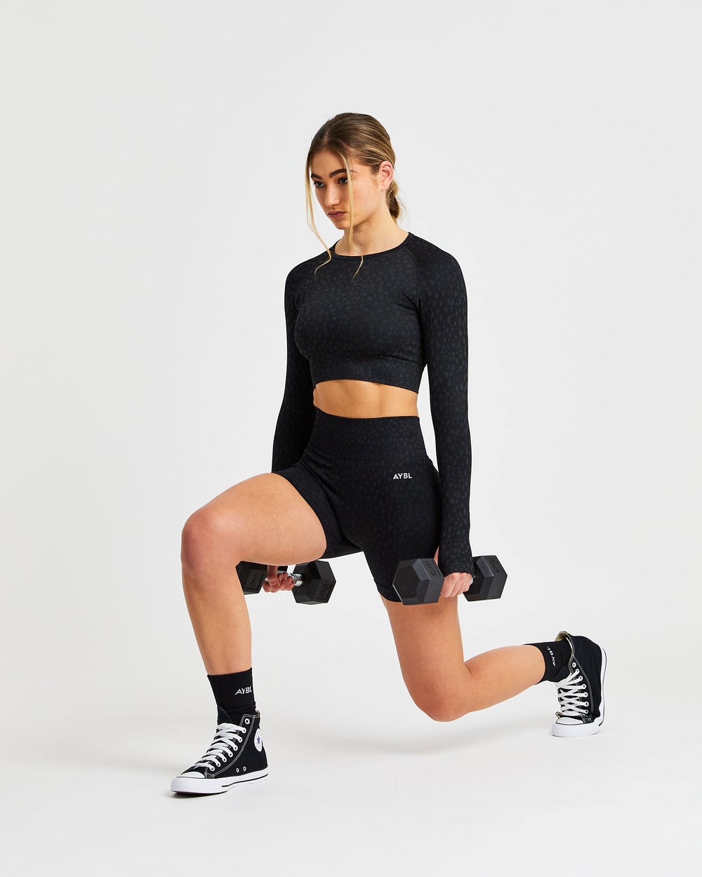 AYBL Evolve Speckle Seamless Long Sleeve Crop Top Svarta | 1509-TRZWC