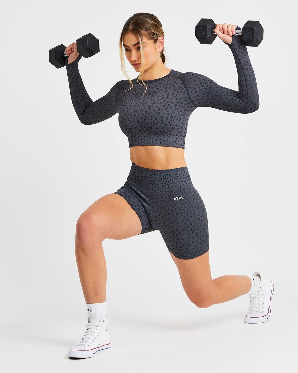 AYBL Evolve Speckle Seamless Long Sleeve Crop Top Charcoal | 2178-MZNTV