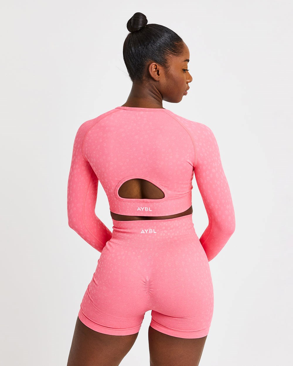 AYBL Evolve Speckle Seamless Long Sleeve Crop Top Korall Rosa | 2436-RBGVF