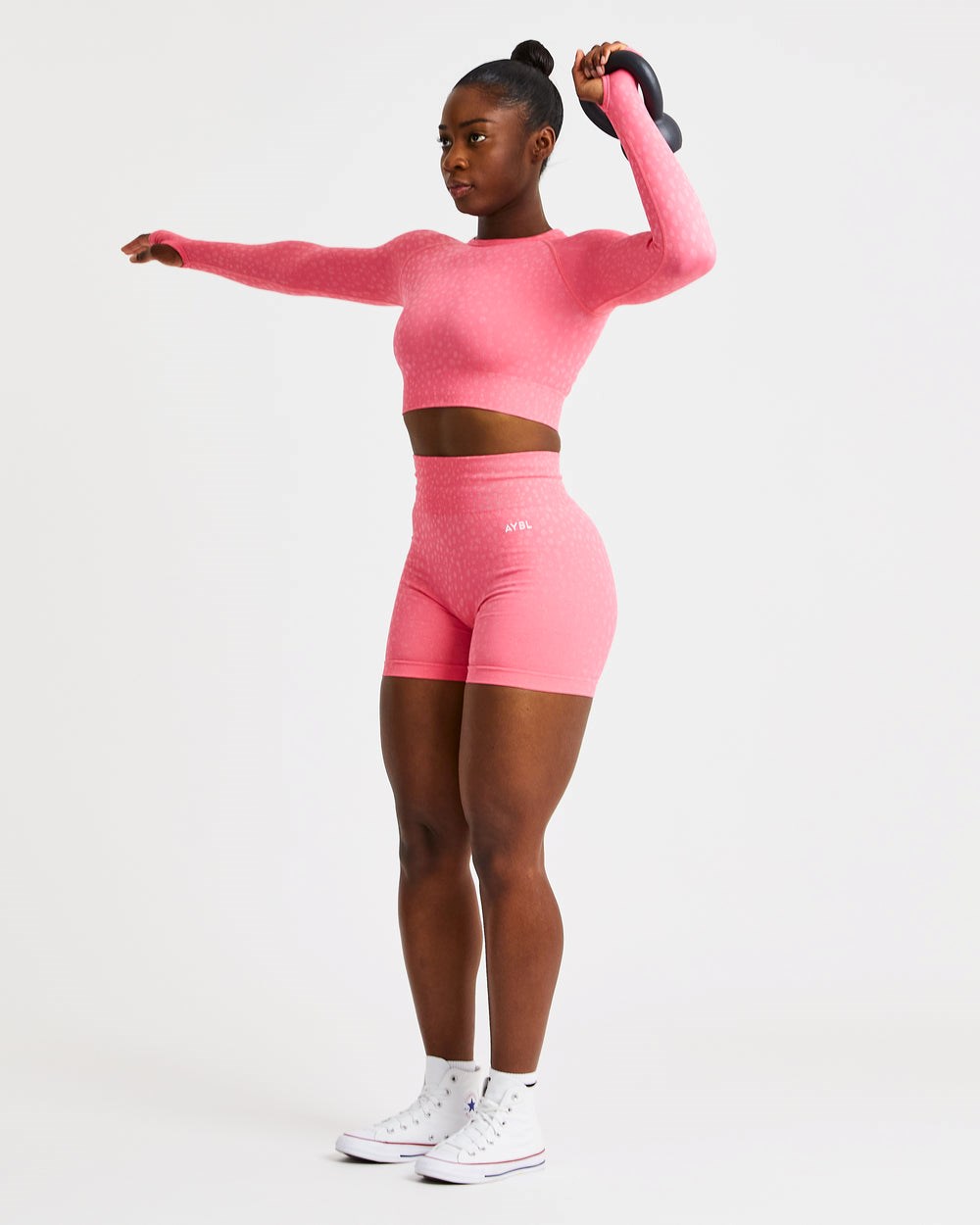 AYBL Evolve Speckle Seamless Long Sleeve Crop Top Korall Rosa | 2436-RBGVF