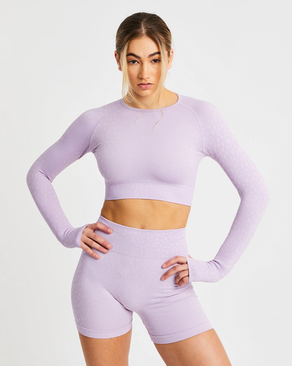 AYBL Evolve Speckle Seamless Long Sleeve Crop Top Lilac | 2548-SKLIQ