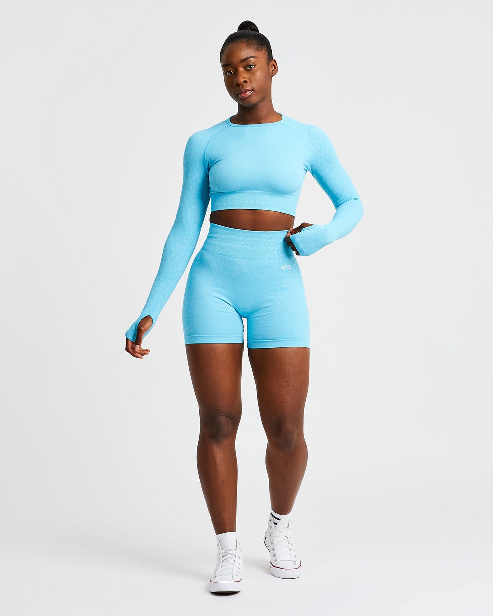 AYBL Evolve Speckle Seamless Long Sleeve Crop Top Ljusblå | 2896-QLOTC