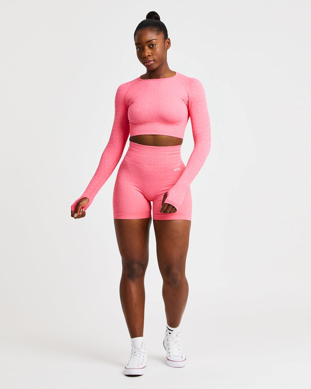 AYBL Evolve Speckle Seamless Long Sleeve Crop Top Korall Rosa | 3152-BACHO