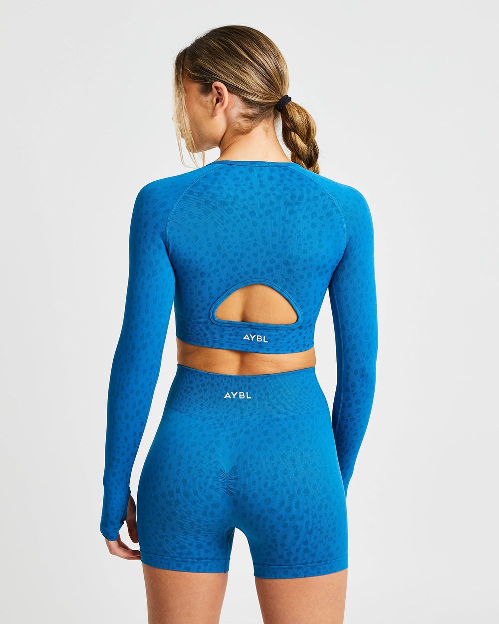 AYBL Evolve Speckle Seamless Long Sleeve Crop Top Blå | 4501-WNUYR