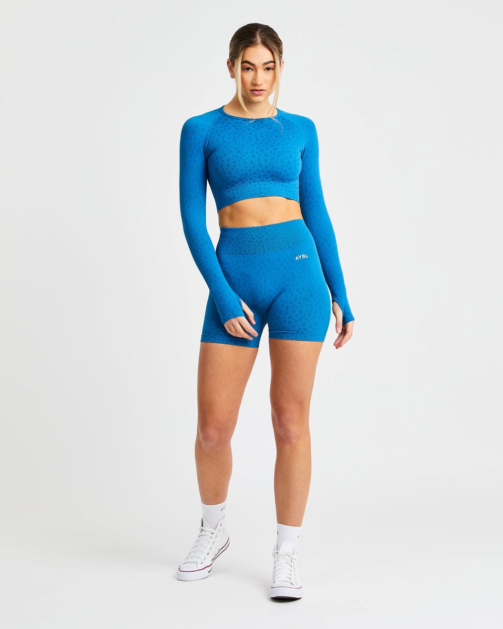 AYBL Evolve Speckle Seamless Long Sleeve Crop Top Blå | 4501-WNUYR