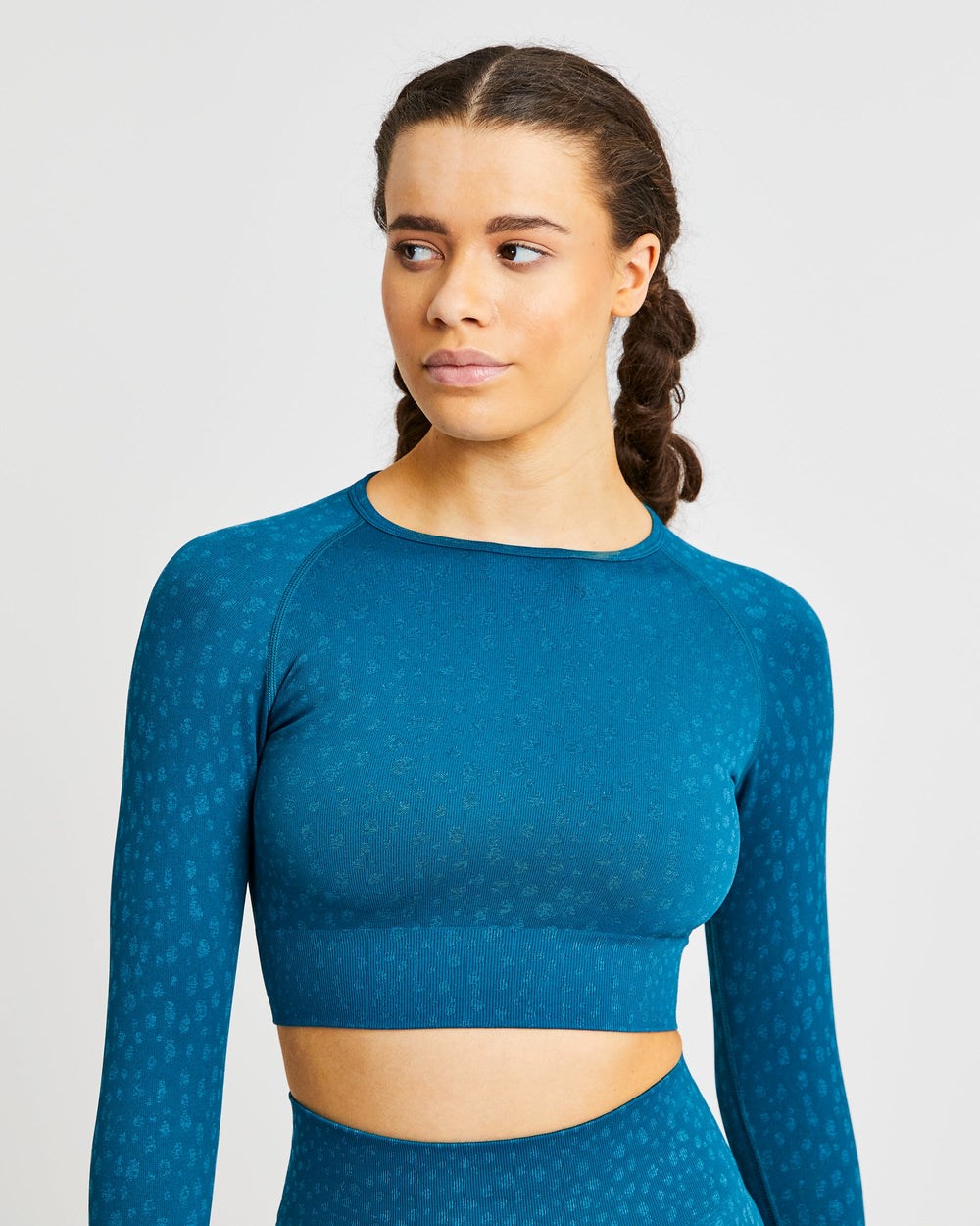 AYBL Evolve Speckle Seamless Long Sleeve Crop Top Teal | 7340-OGITL