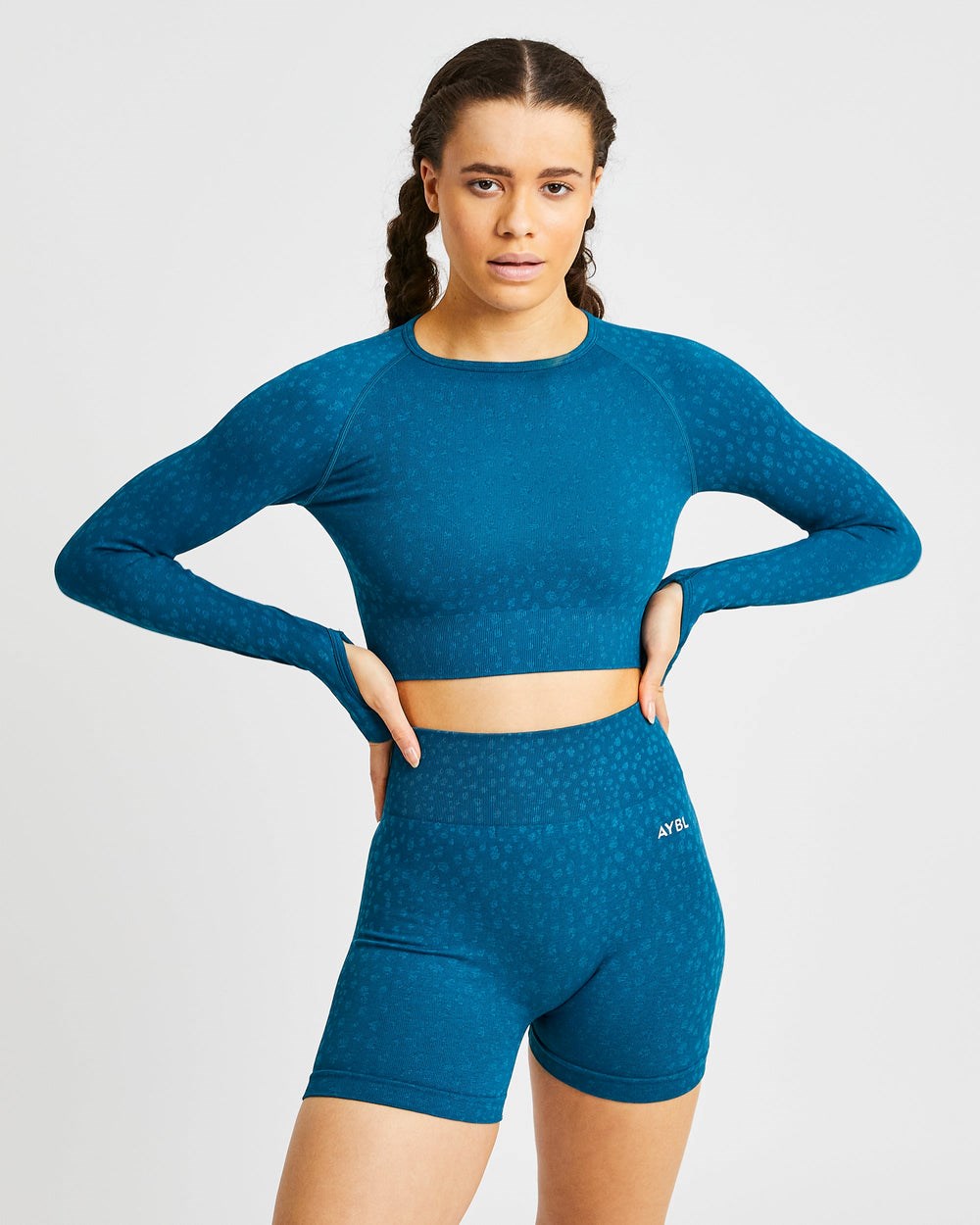 AYBL Evolve Speckle Seamless Long Sleeve Crop Top Teal | 7340-OGITL