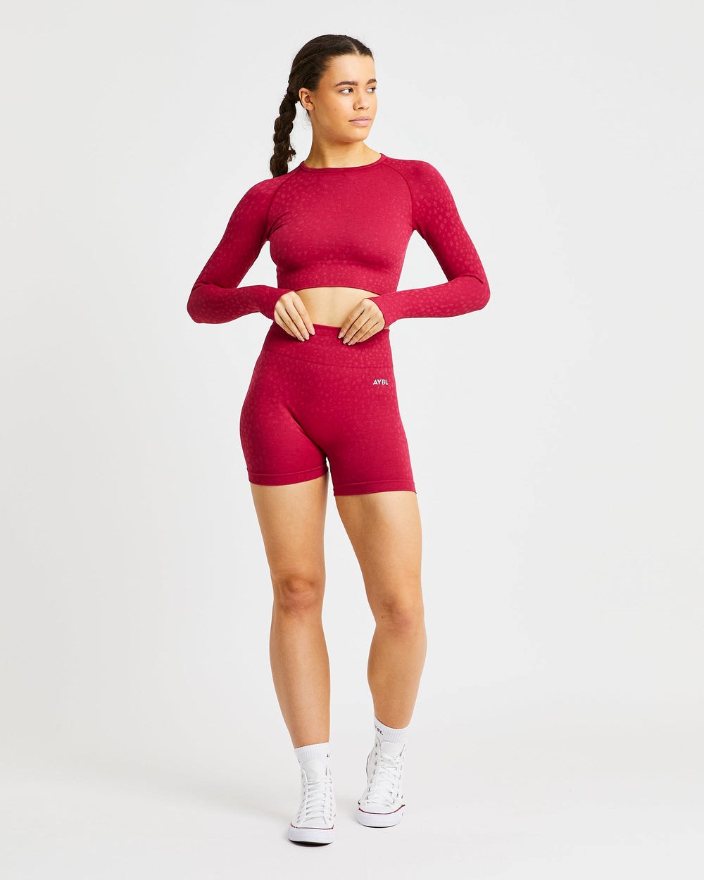 AYBL Evolve Speckle Seamless Long Sleeve Crop Top Raspberry | 8296-HKWFX