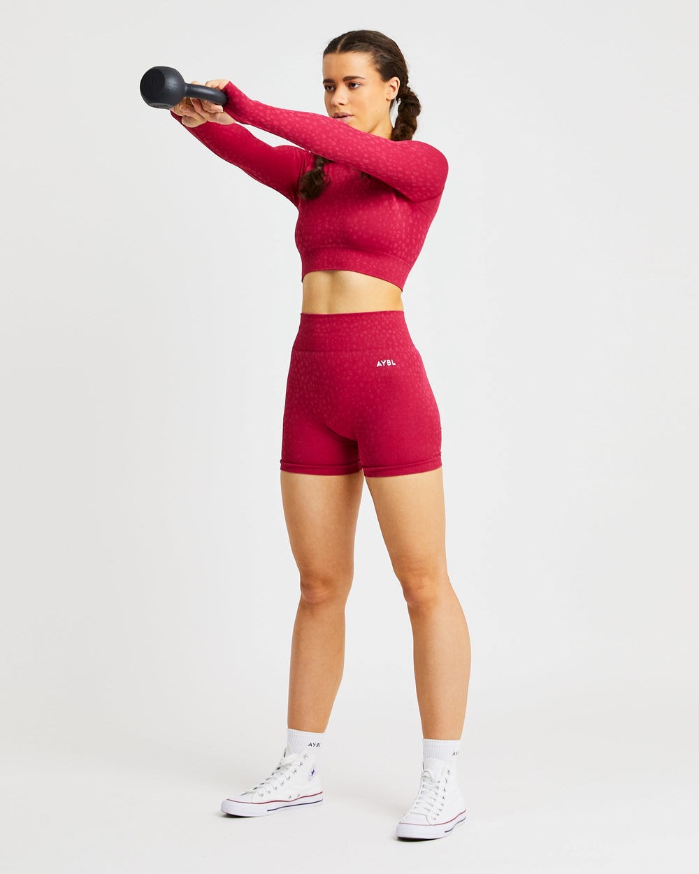 AYBL Evolve Speckle Seamless Long Sleeve Crop Top Raspberry | 8296-HKWFX